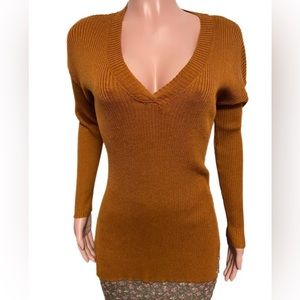Z Supply XS Fall Rust Ribbed Knit V-Neck Sweater Top NWTS Side Slits Autumn Top